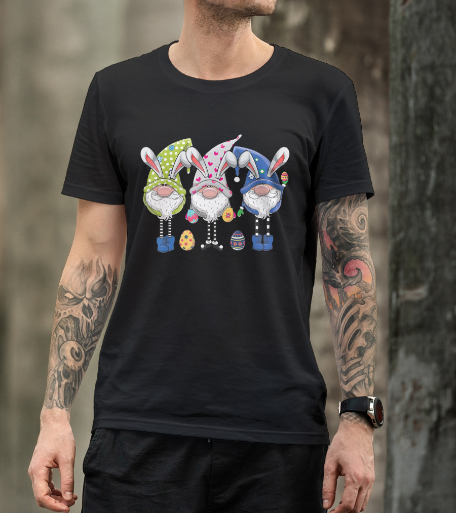 Easter Gnomes With Bunny Ears And Colorful Eggs For Egg Hunting T-Shirt