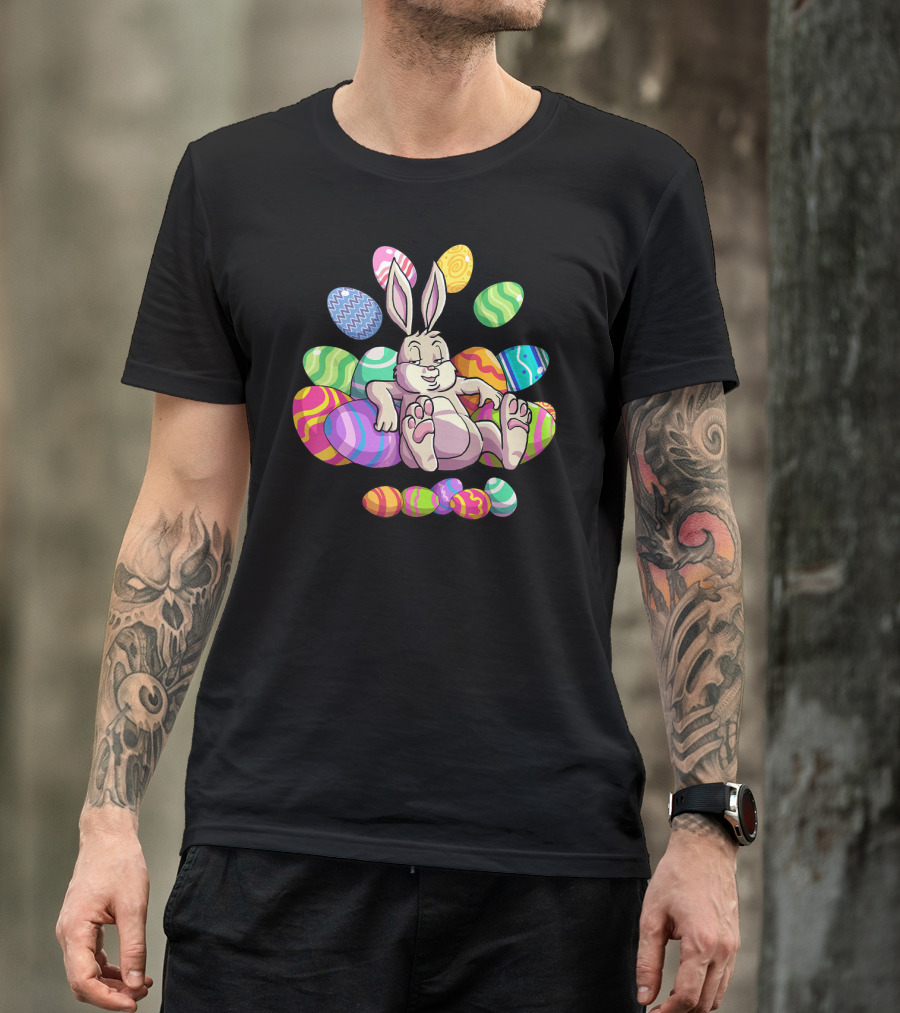 Funny Easter Bunny With Colorful Eggs For Girls Boys Toddler T-Shirt