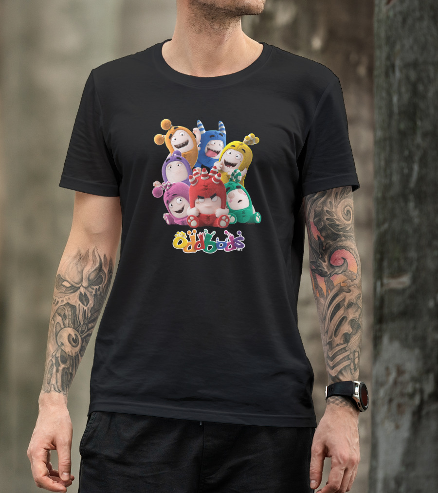 Oddbods All 7 Characters In Colorful Playful Poses T-Shirt