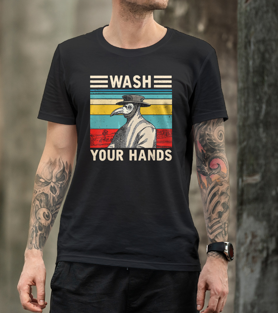 Wash Your Hands Plague Doctor Vintage Stripe T-Shirt