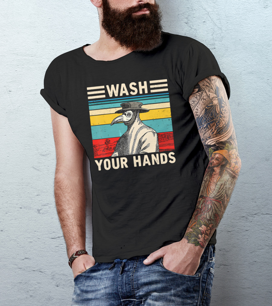 Wash Your Hands Plague Doctor Vintage Stripe T-Shirt