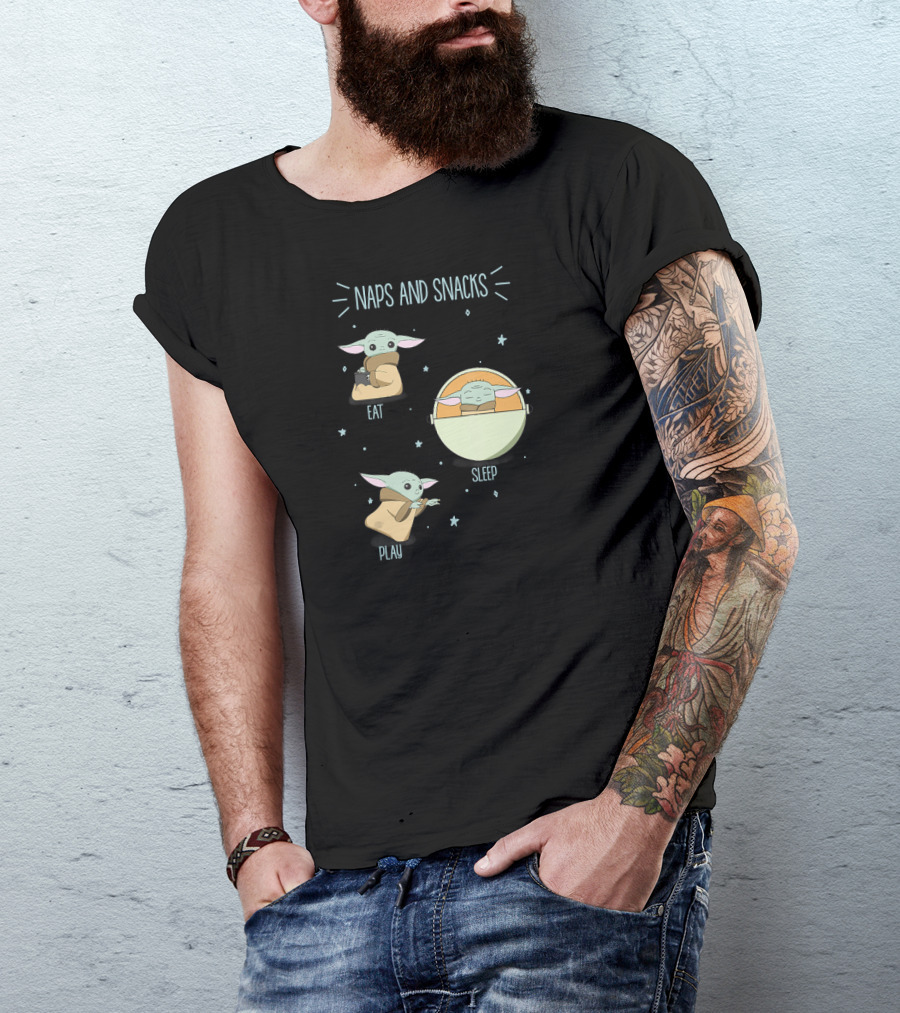 Star Wars The Mandalorian Naps And Snacks Eat Sleep Play The Child Doodles T-Shirt