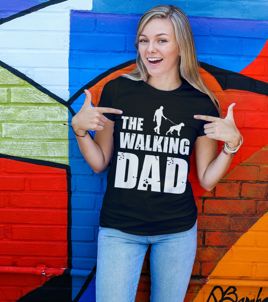 The Walking Dad Boxer Dog Silhouette Walking Man And Dog T-Shirt