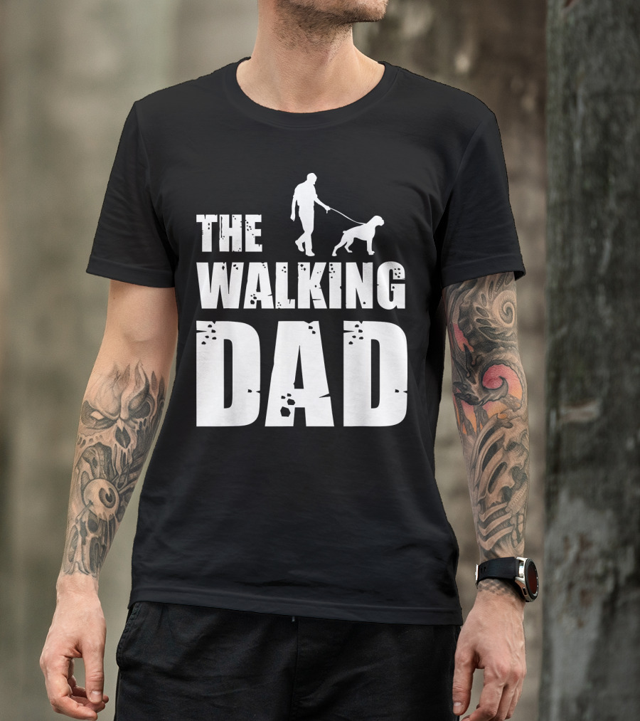 The Walking Dad Boxer Dog Silhouette Walking Man And Dog T-Shirt