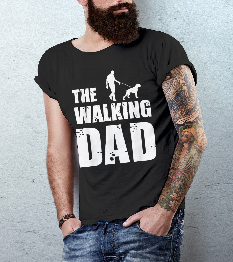 The Walking Dad Boxer Dog Silhouette Walking Man And Dog T-Shirt