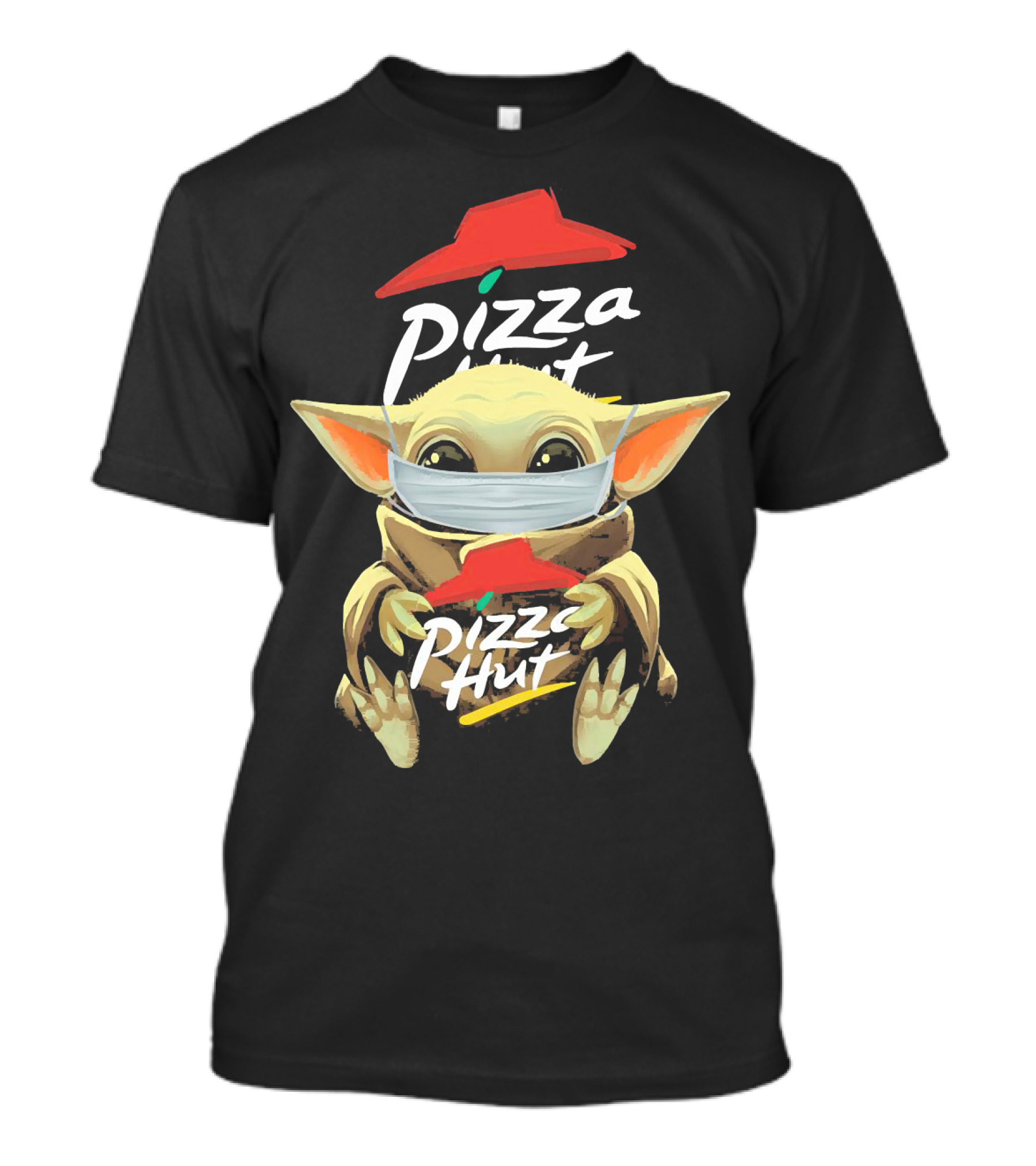 Baby Yoda Mask Holding Pizza Hut T-Shirt