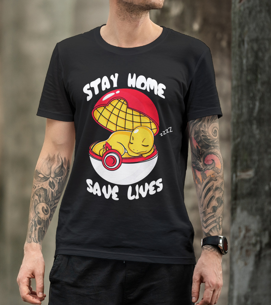 Stay Home Save Lives Charmander Pokemon Ladies Pokeball Zzzz T-Shirt