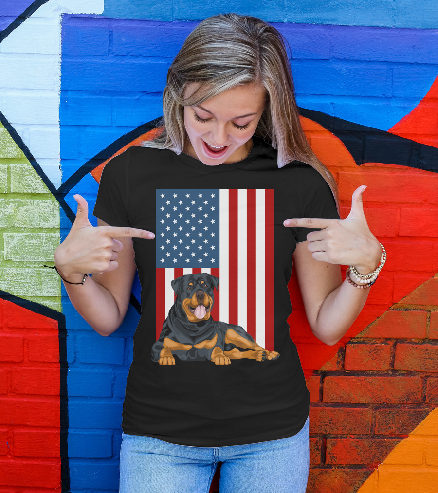 American Flag USA Pet Rottweiler Dog 194 T-Shirt