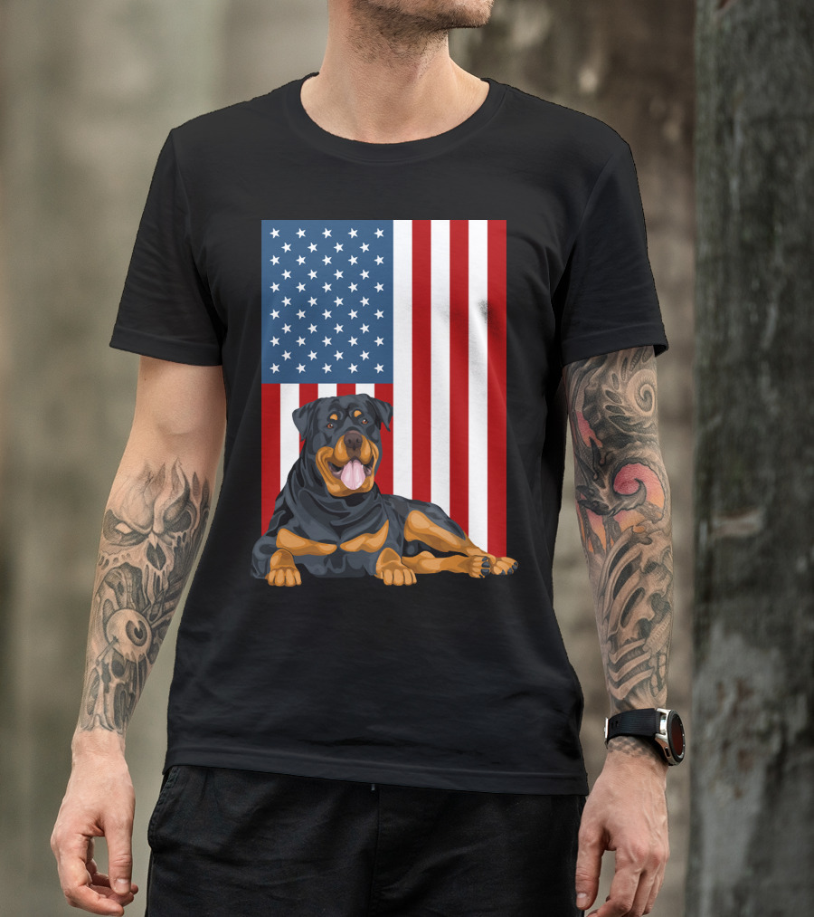 American Flag USA Pet Rottweiler Dog 194 T-Shirt