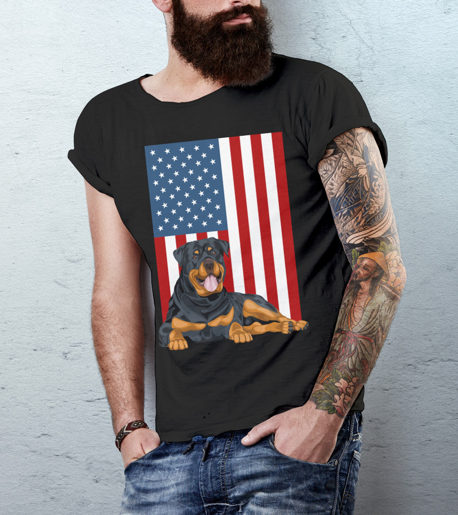 American Flag USA Pet Rottweiler Dog 194 T-Shirt