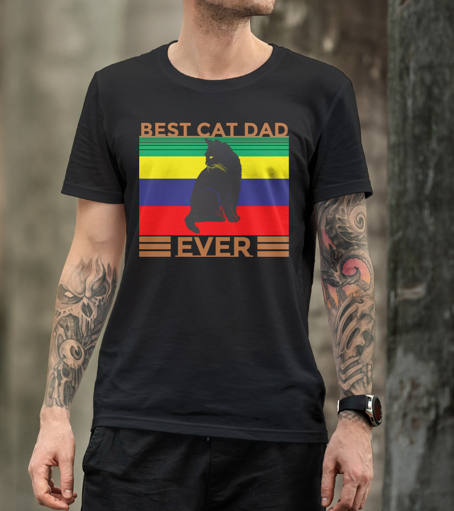 BEST CAT DAD EVER Colorful Striped Cat T-Shirt