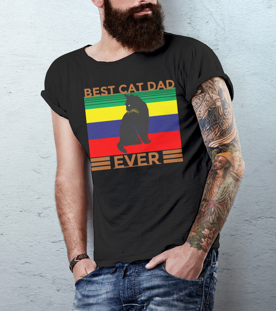 BEST CAT DAD EVER Colorful Striped Cat T-Shirt