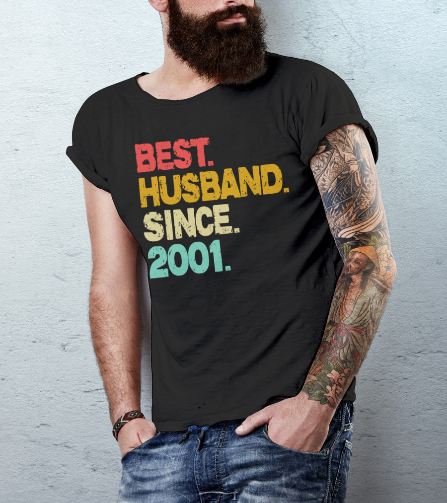 Best Husband Since 2001 Vintage Distressed Typography T-Shirt