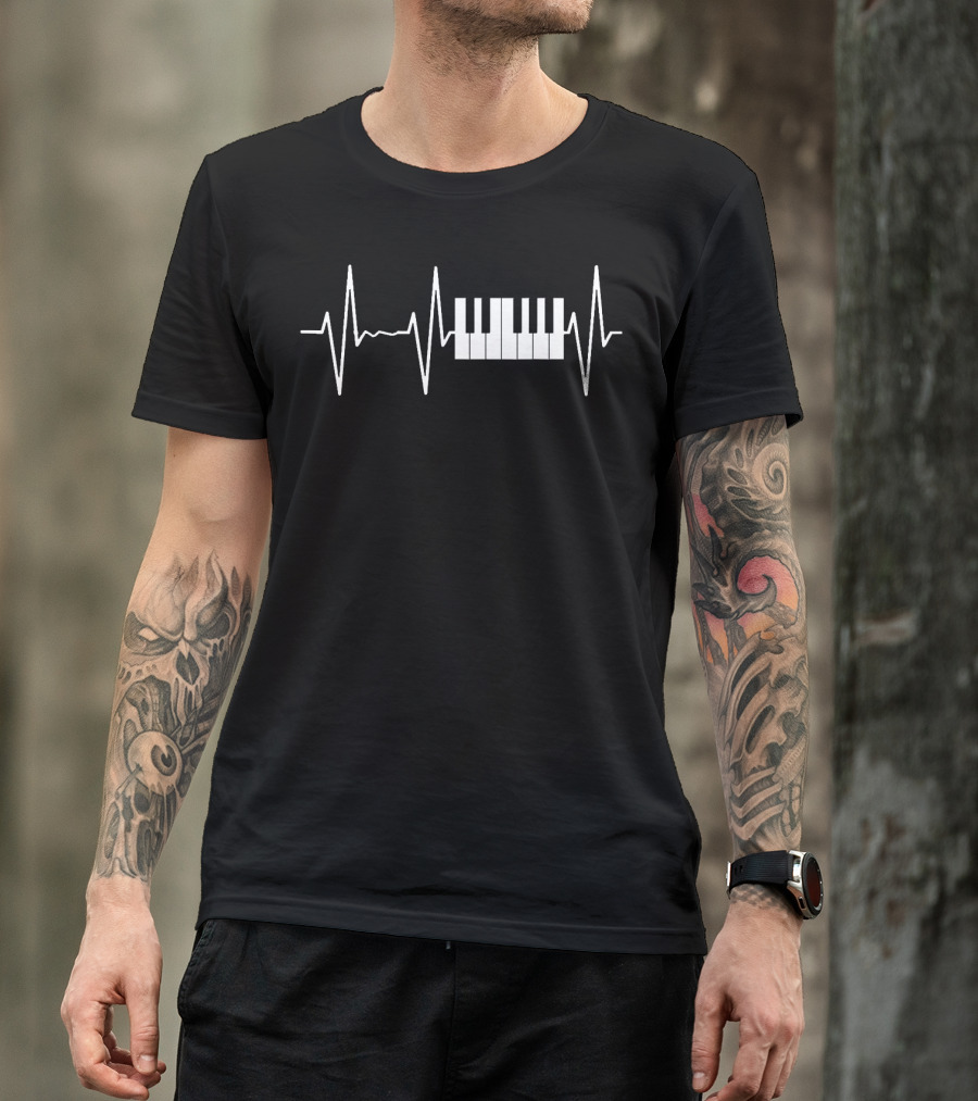 Piano Keyboard Heartbeat Vintage Music T-Shirt