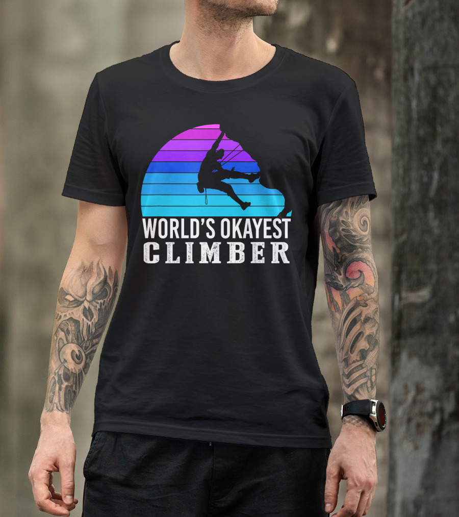 World's Okayest Climber Silhouette Against Gradient Sun 235 T-Shirt