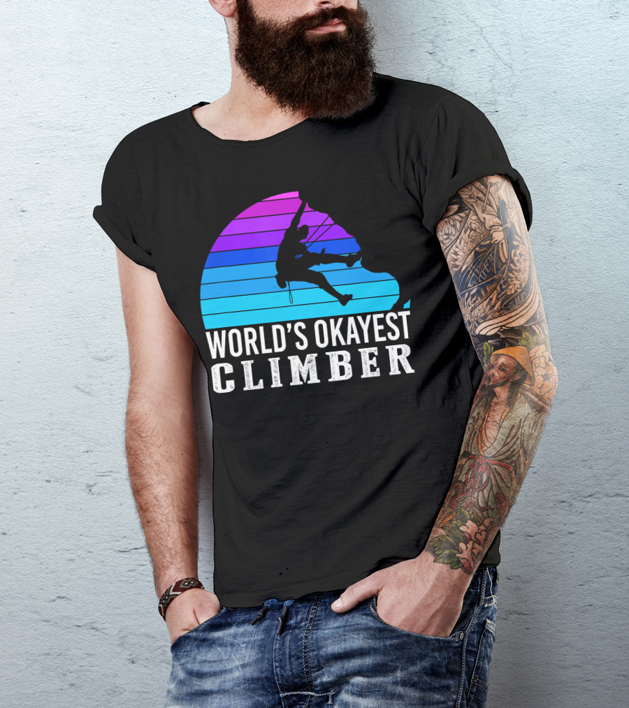 World's Okayest Climber Silhouette Against Gradient Sun 235 T-Shirt