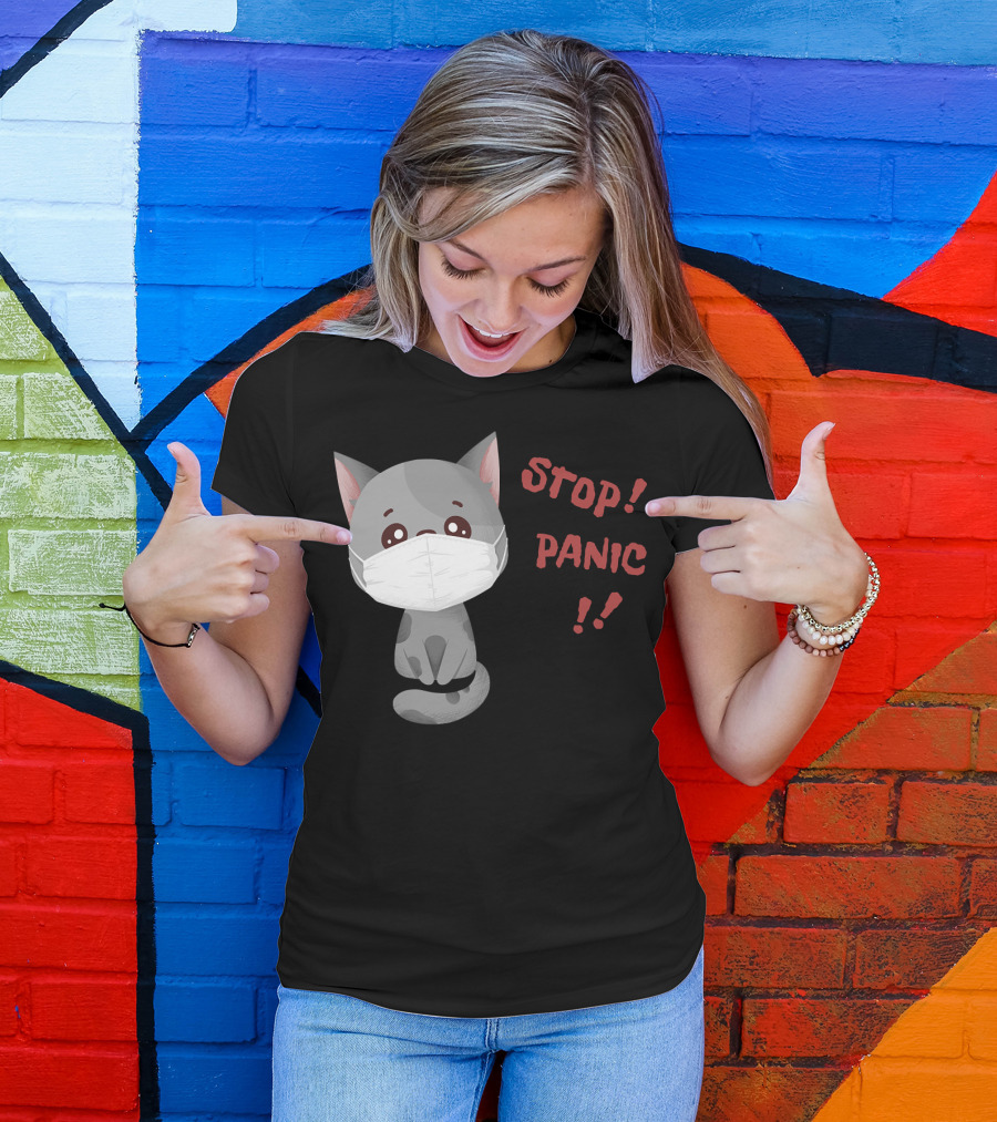 STOP PANIC Masked Cat Alert T-Shirt