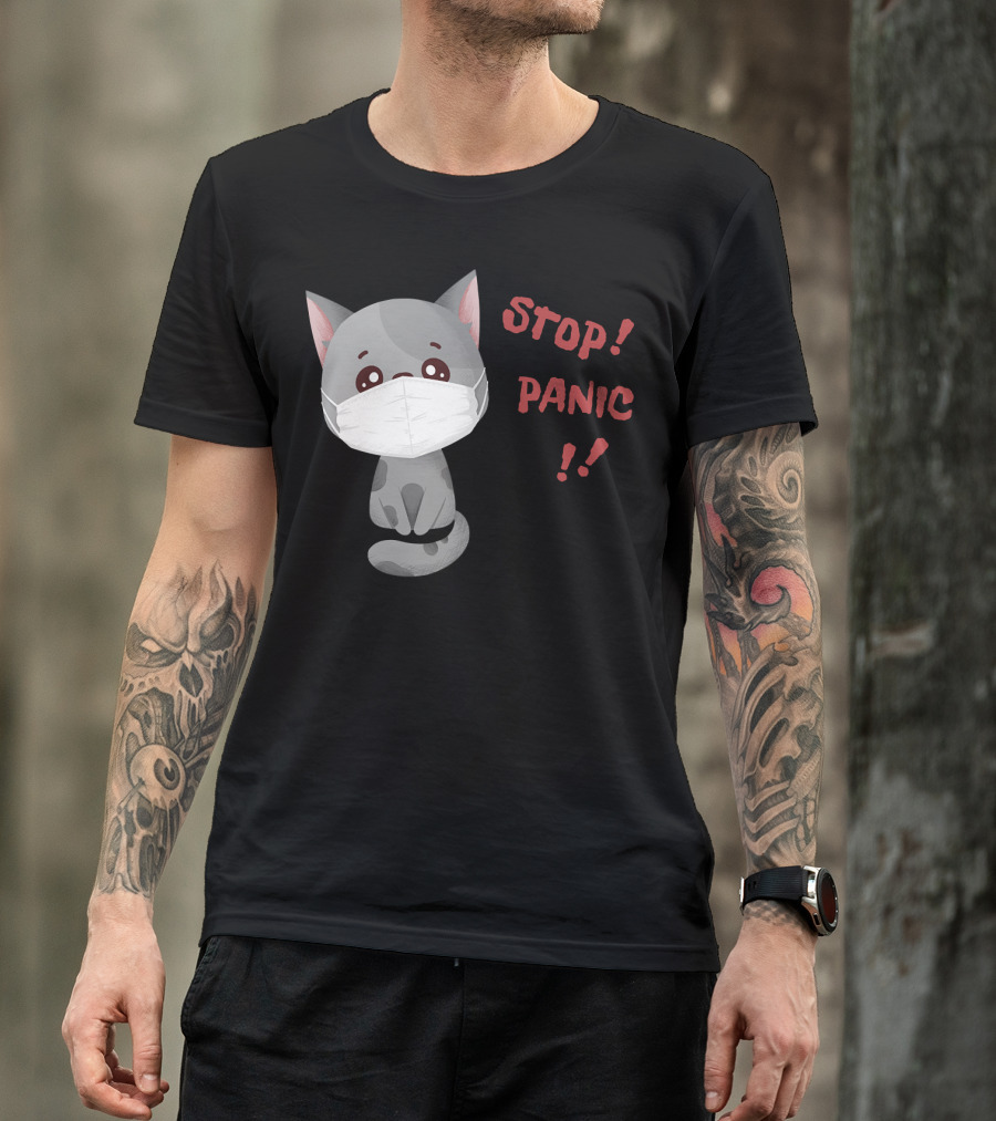 STOP PANIC Masked Cat Alert T-Shirt