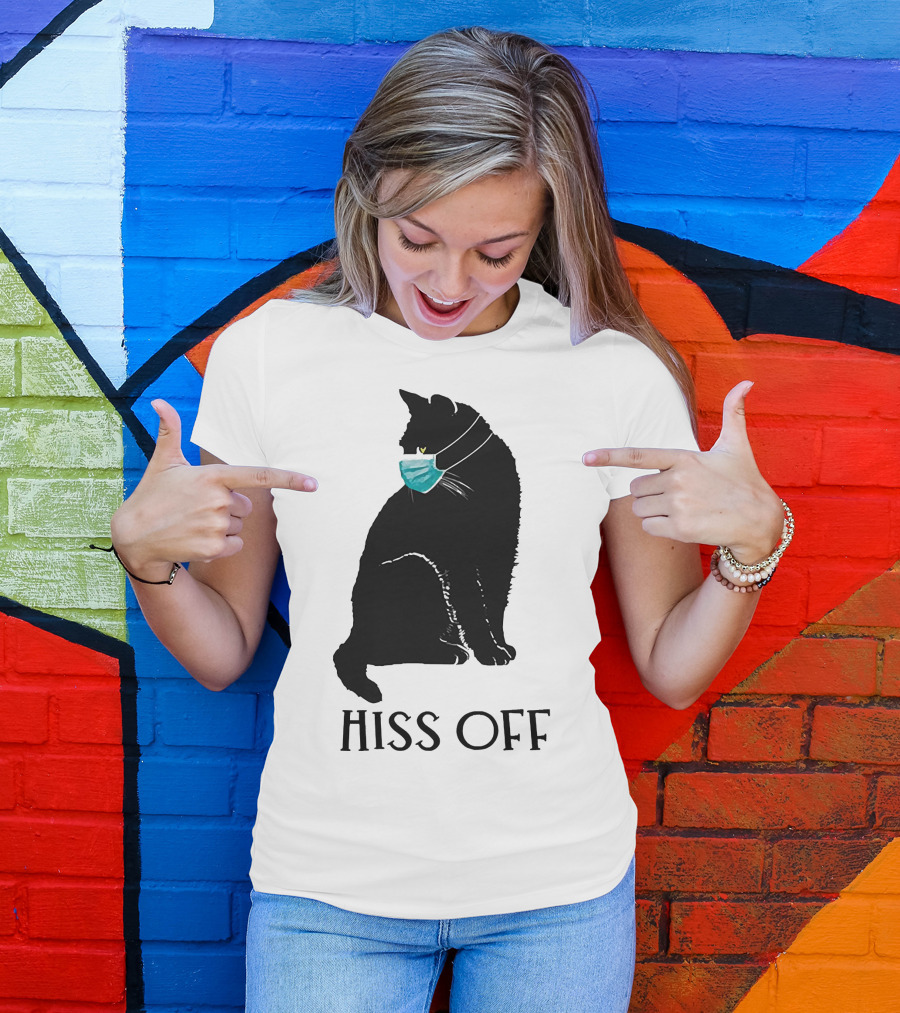 Black Cat Wearing Face Mask Hiss Off T-Shirt
