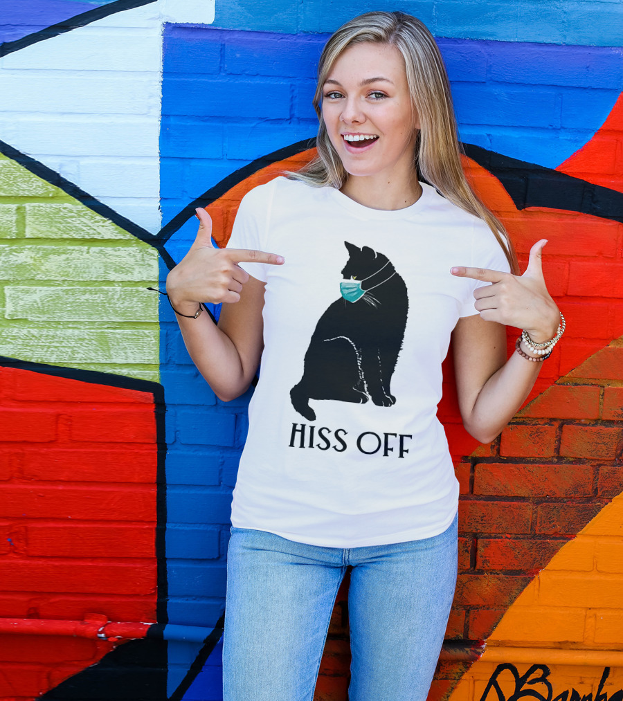 Black Cat Wearing Face Mask Hiss Off T-Shirt