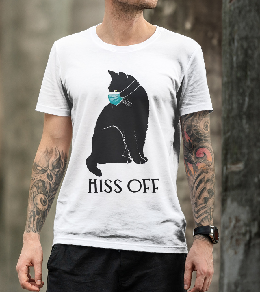 Black Cat Wearing Face Mask Hiss Off T-Shirt