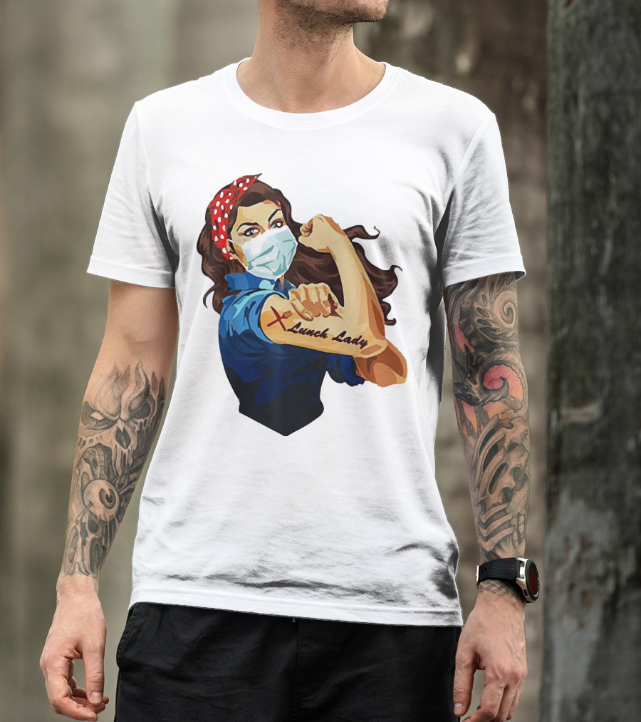 Strong Woman Masked Tattoo Lunch Lady Empowerment T-Shirt