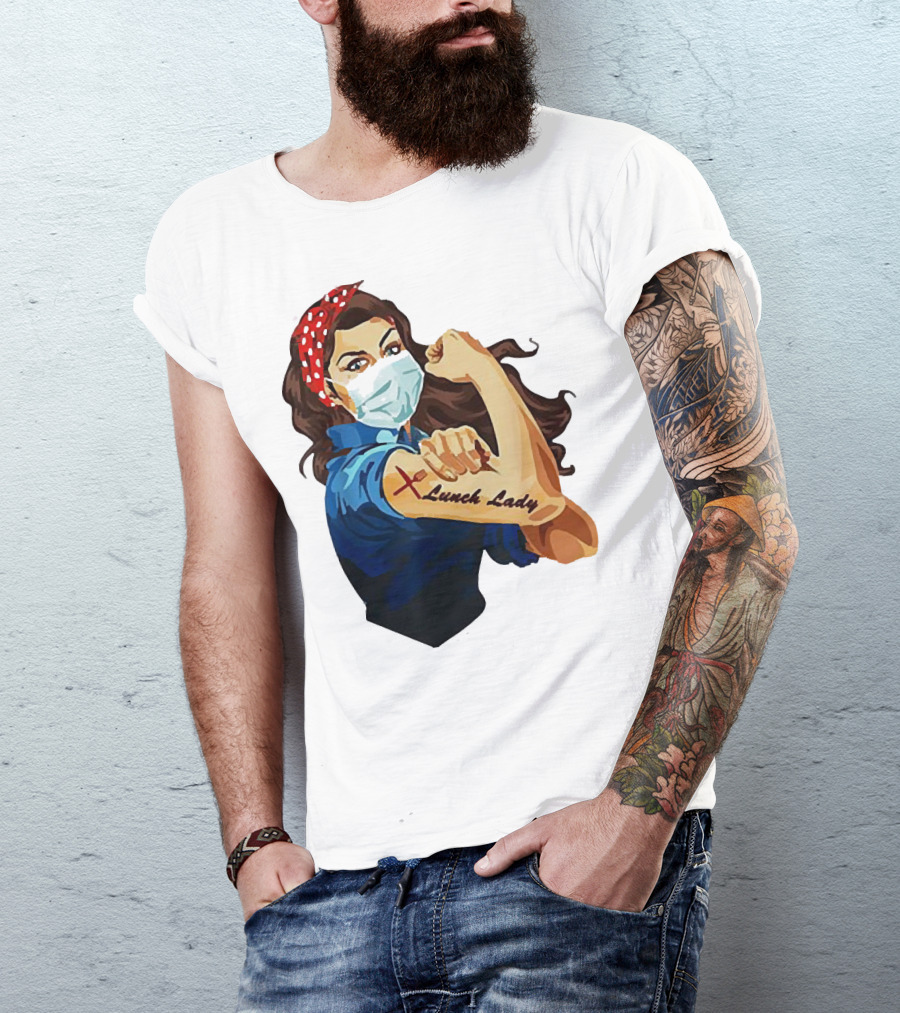 Strong Woman Masked Tattoo Lunch Lady Empowerment T-Shirt