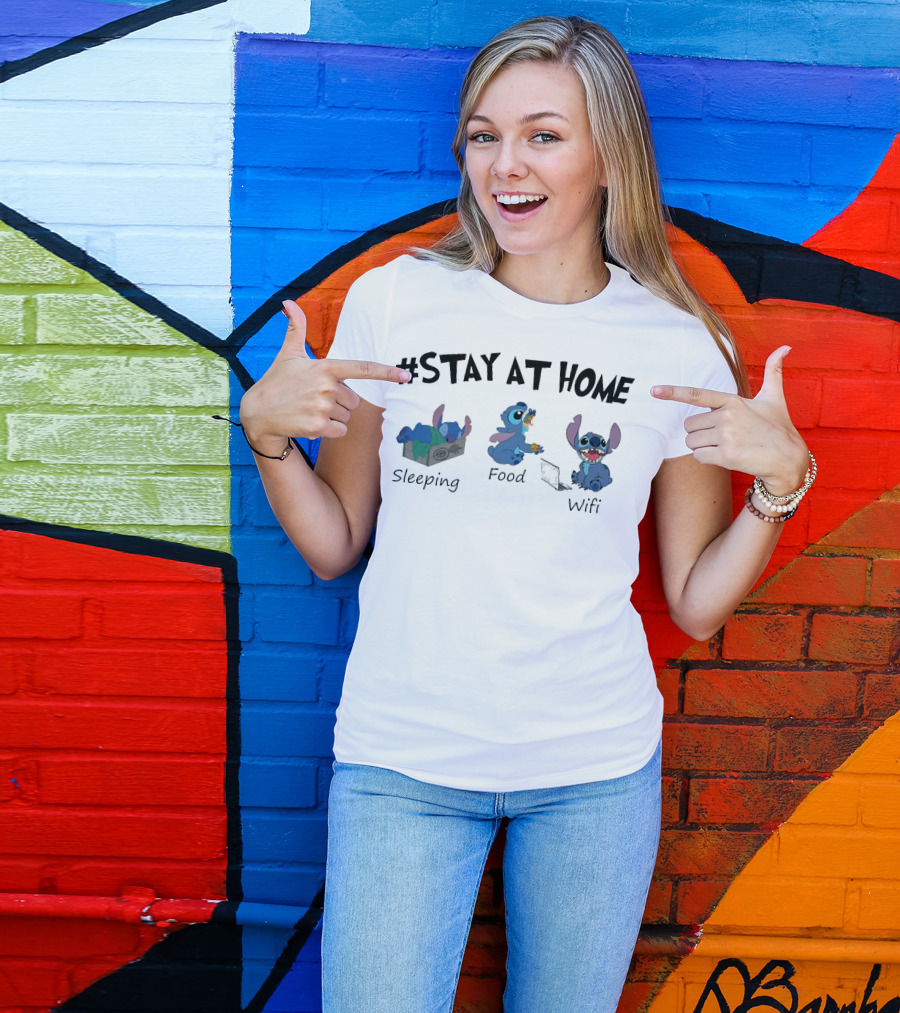 Stay At Home Sleeping Food Wifi Stitch T-Shirt