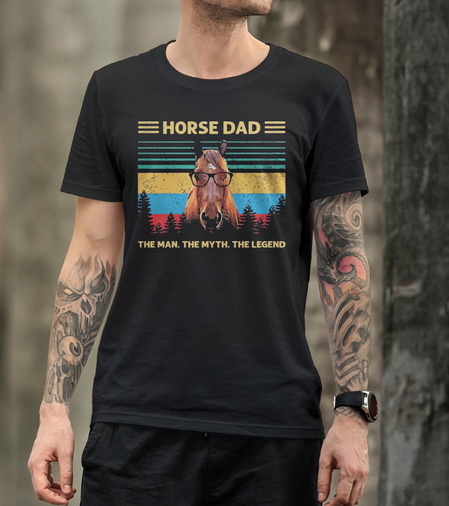 Horse Dad The Man The Myth The Legend Vintage Stripes Glasses Horse T-Shirt