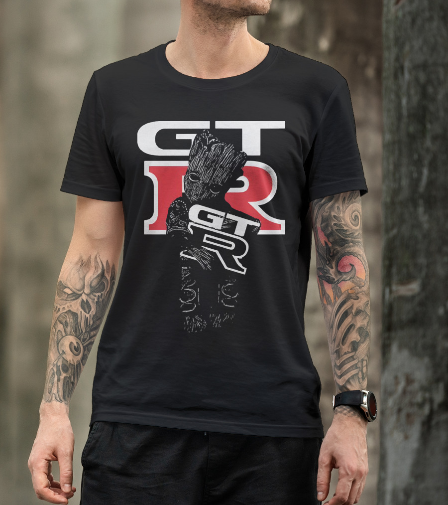 Marvel Baby Groot Holding GTR Racing Emblem T-Shirt