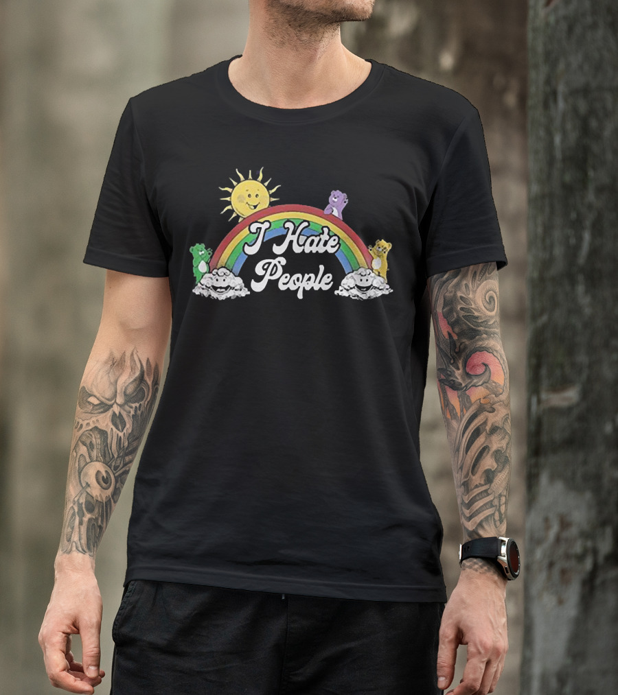 Rainbow Bear I Hate People Cute Sun Clouds T-Shirt
