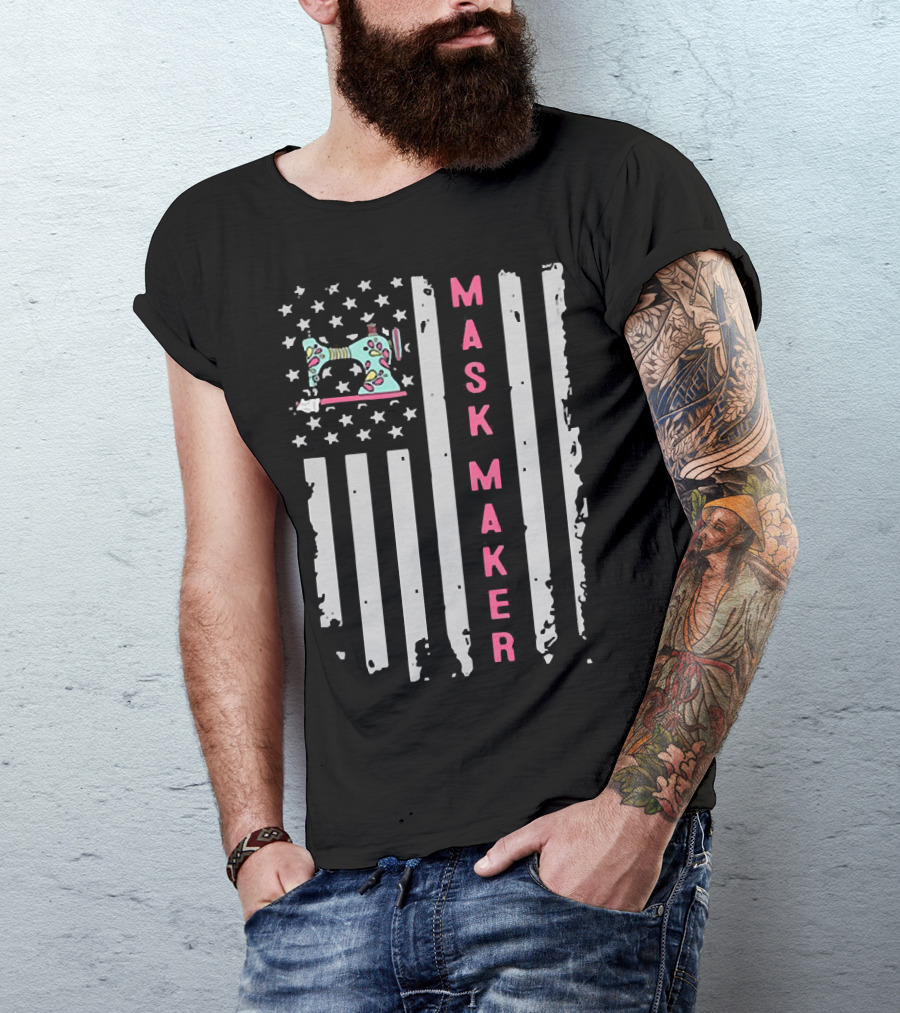Mask Maker American Flag Sewing Machine T-Shirt