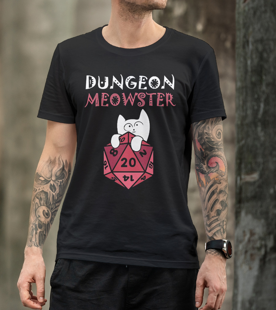 Dungeon Meowster Cat With D20 Dice For RPG Enthusiasts T-Shirt