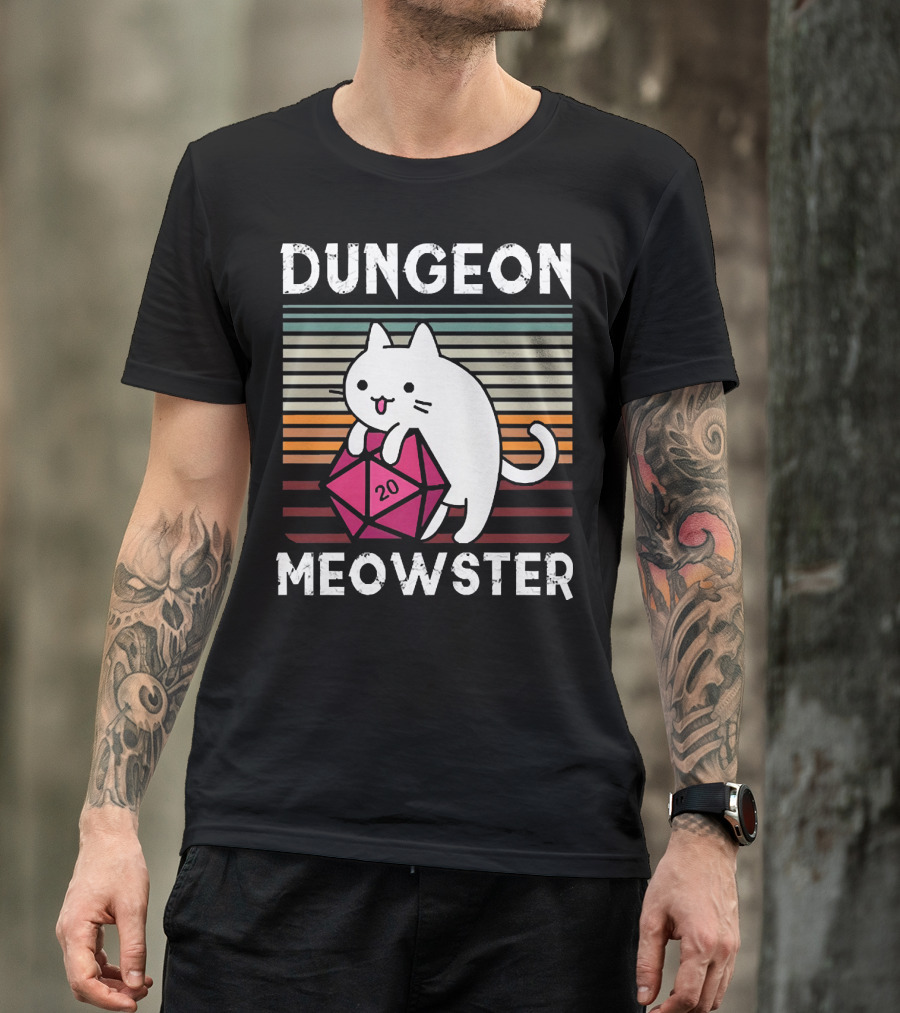 Dungeon Meowster Retro Vintage Cat Lover 20 Sided Dice T-Shirt