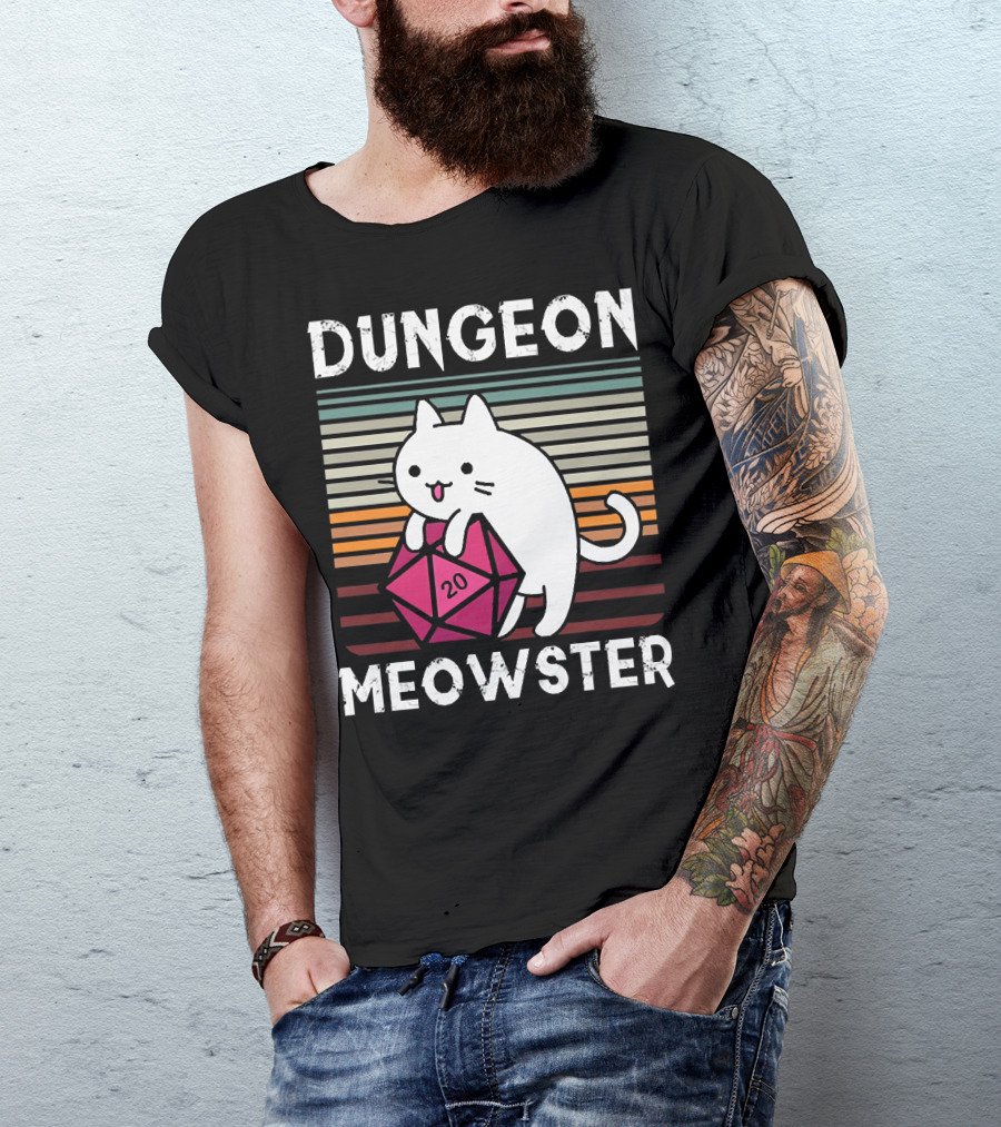 Dungeon Meowster Retro Vintage Cat Lover 20 Sided Dice T-Shirt
