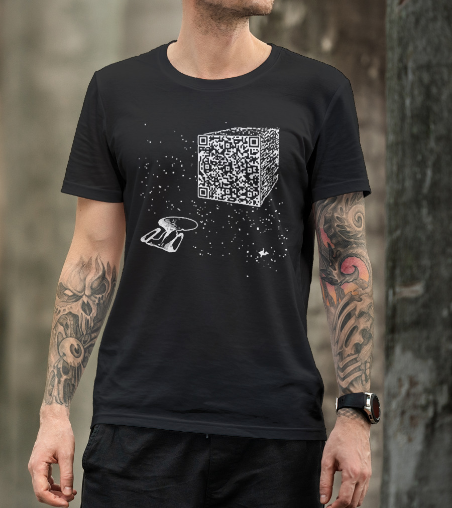 Scan QR Code Spaceship And Cube In Space T-Shirt