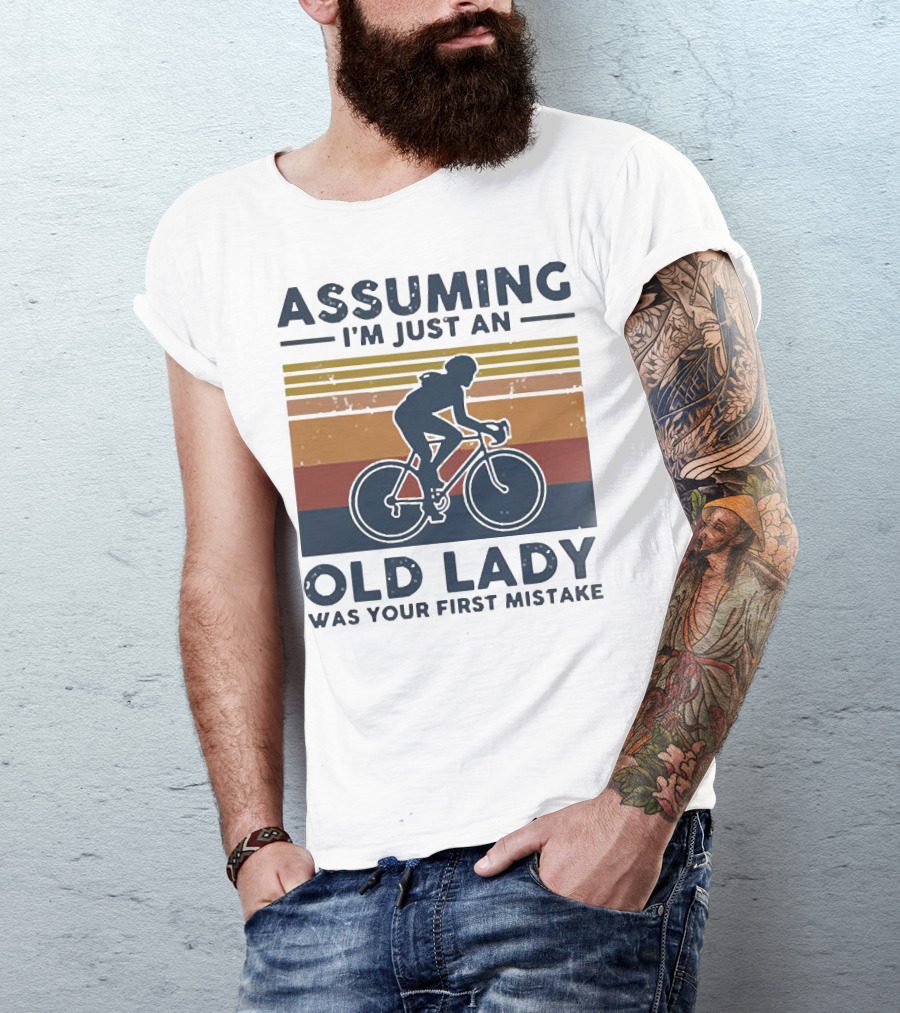 Assuming I'm Just An Old Lady Was Your First Mistake Cycling Retro Vintage Stripes T-Shirt