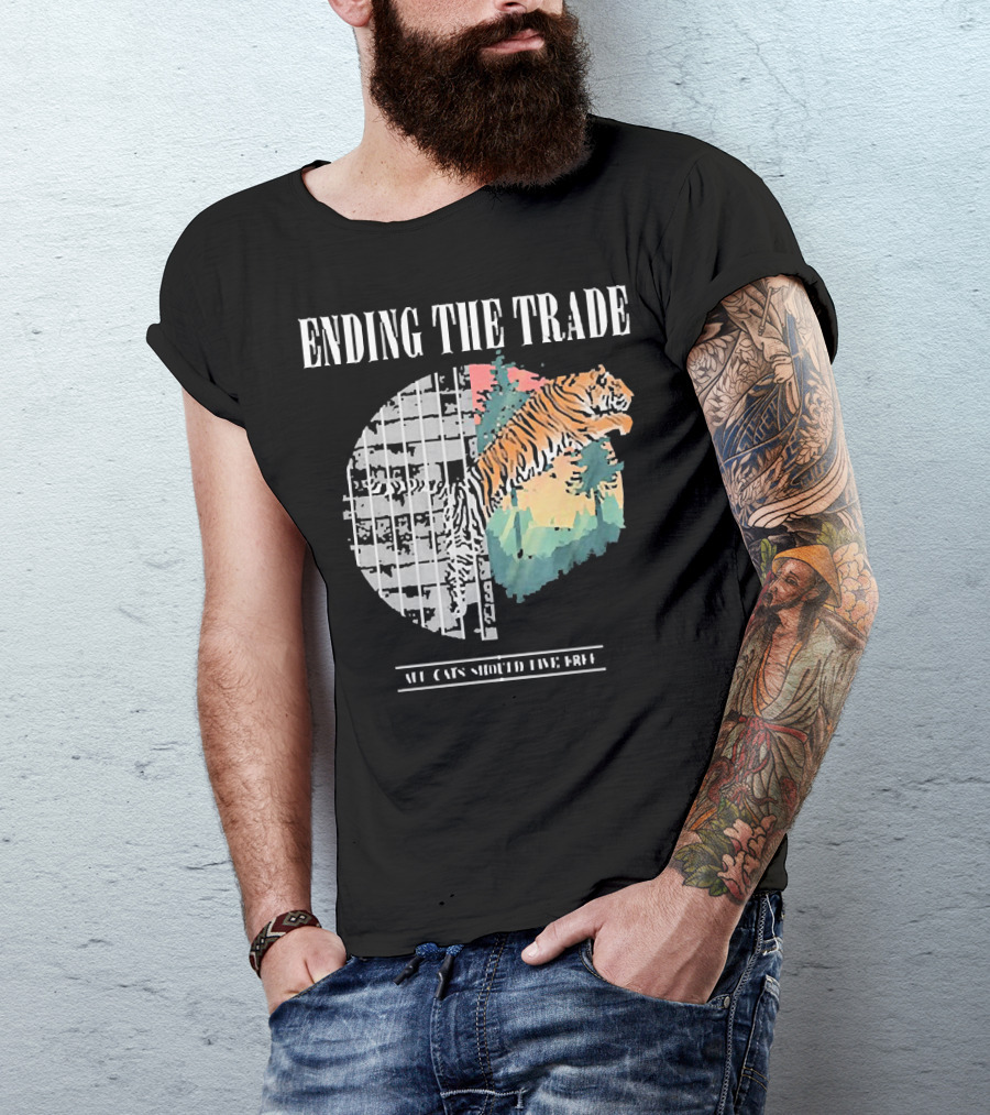 Ending The Trade All Cats Should Live Free Tiger Leaping From Bars T-Shirt