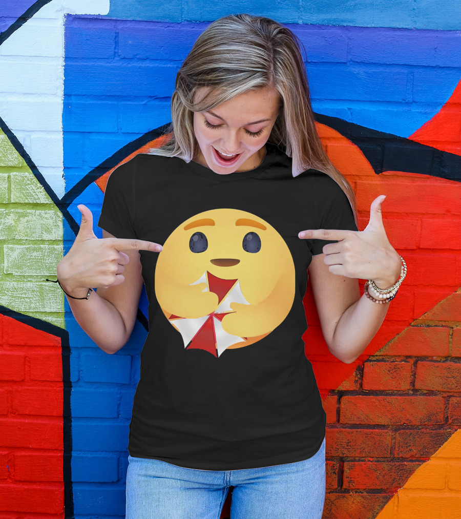 Facebook Care Emoji Embrace With Red Parasol T-Shirt