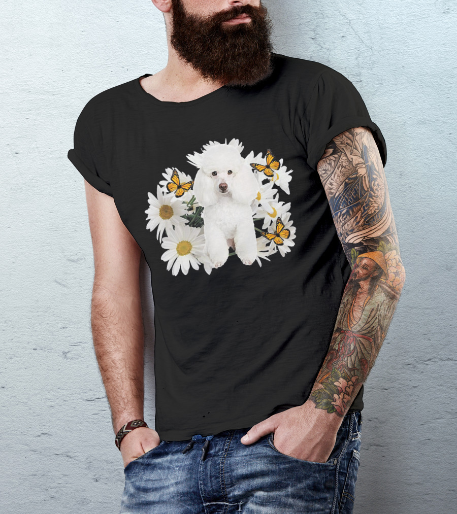 French Poodle Daisy With Butterflies And Flowers T-Shirt