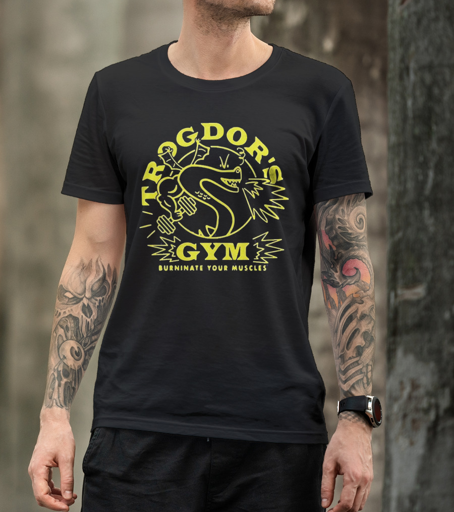 Trogdor's Gym Burninate Your Muscles Buff Dragon With Dumbbells T-Shirt