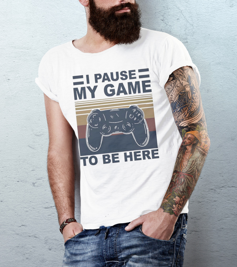 I Pause My Game To Be Here Game Controller Retro Stripe T-Shirt