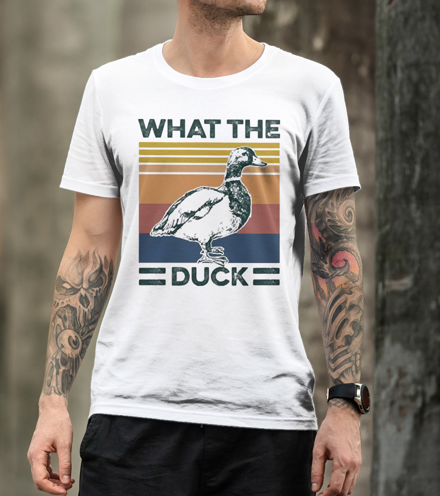 What The Duck Vintage Style Retro Stripes Duck Image T-Shirt