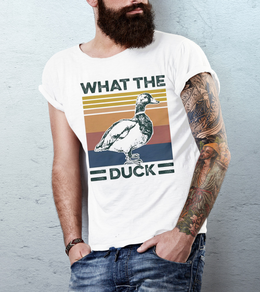 What The Duck Vintage Style Retro Stripes Duck Image T-Shirt