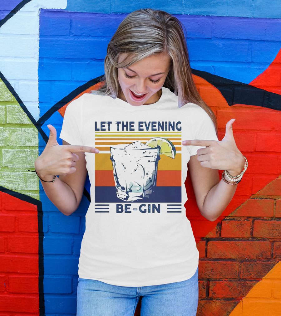Let The Evening Be-Gin Retro Cocktail Glass And Lime T-Shirt