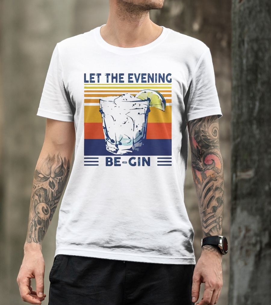 Let The Evening Be-Gin Retro Cocktail Glass And Lime T-Shirt