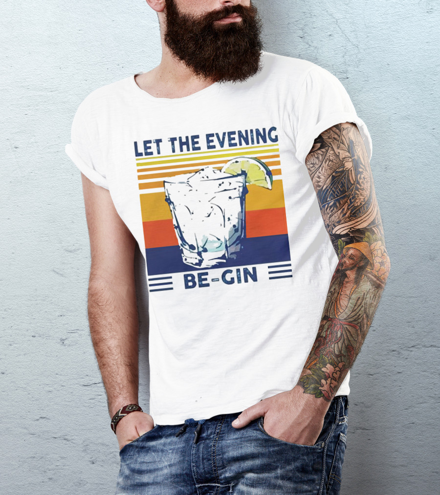 Let The Evening Be-Gin Retro Cocktail Glass And Lime T-Shirt