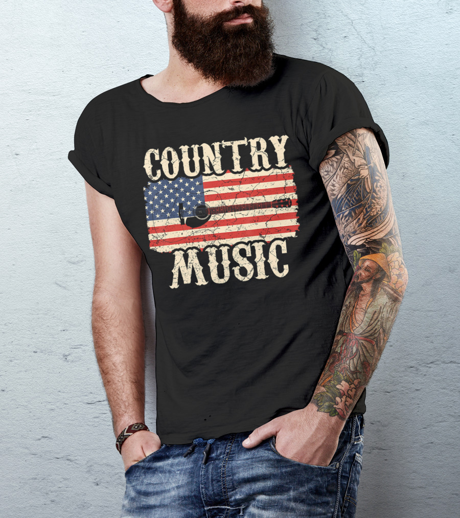 Country Music Vintage American Flag Guitar Retro 102 T-Shirt
