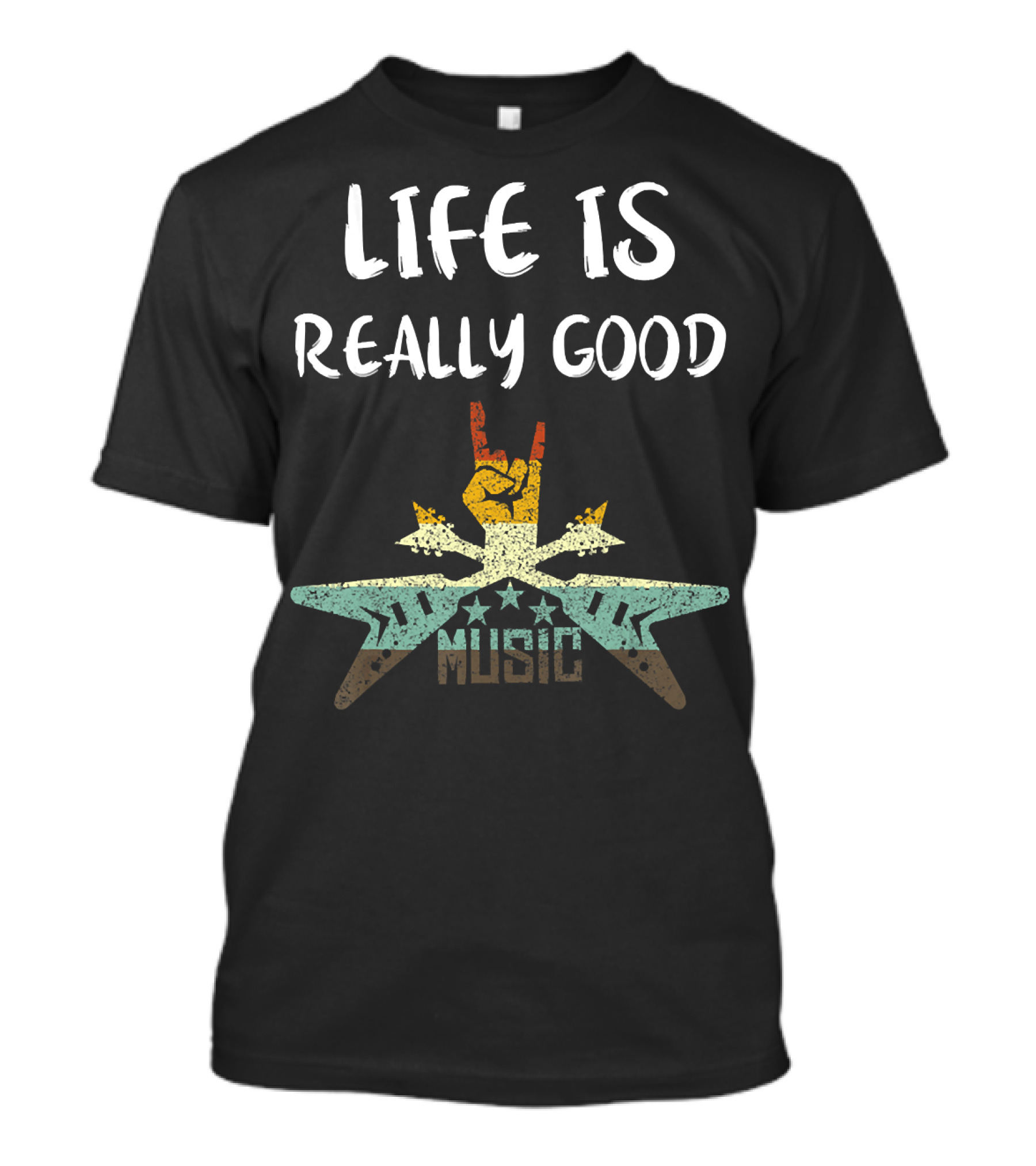 Life Is Really Good Music Vintage Star Hand Sign T-Shirt