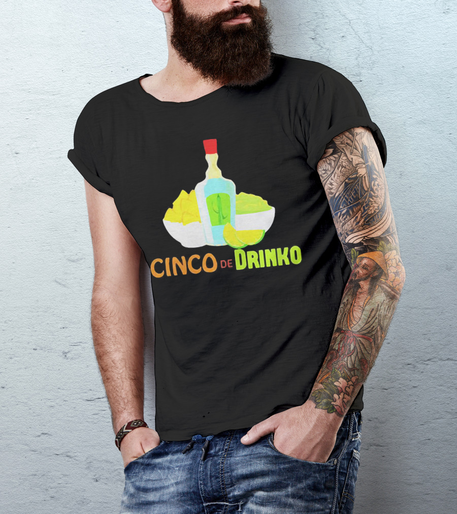 Cinco De Drinko Cinco De Mayo Wine Lemon Cocktail Bottle Lime Chips T-Shirt